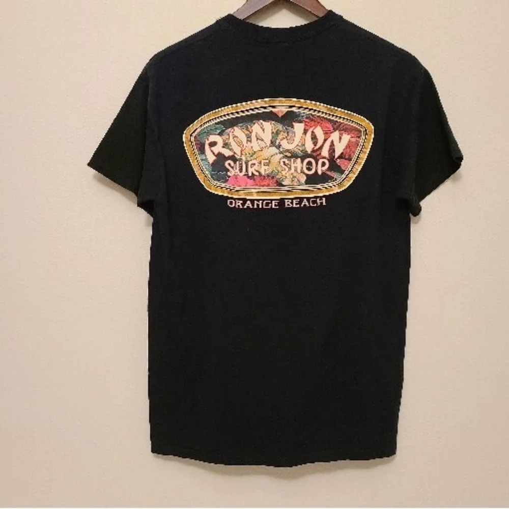 Ron Jon Surf Shop Men T-Shirt Med Black Logo Orange Beach Short Sleeve Crew Neck